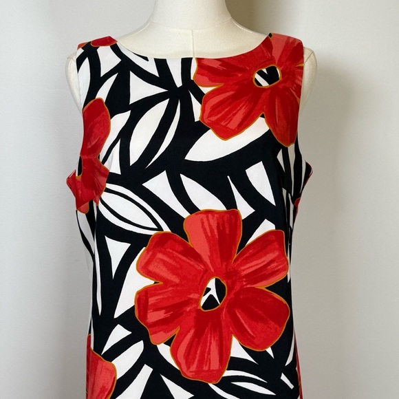 Alyx Red Black White Floral Sleeveless Midi Dress Women’s Size 12 - Picture 2 of 10